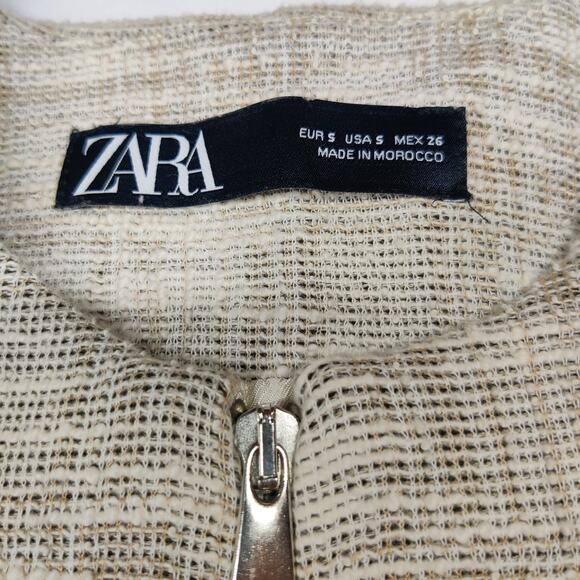 Zara Small Tweed Full Zip Longline Beige Blazer Jacket Preppy Old Money Luxury - Picture 7 of 12